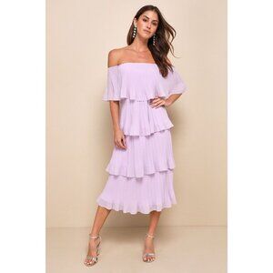 Lulus Gala Ready Lavender Off-the-shoulder Ruffle Midi Dress Purple - Size M